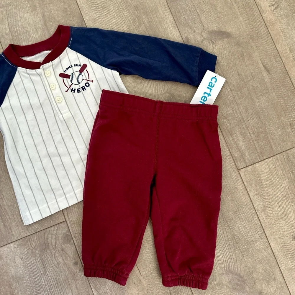 New Carter’s 6M Baby 2-Piece Baseball Henley & Jogger Set